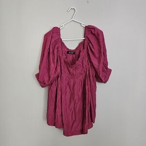DO + BE Pink Smocked Puff Sleeve Top